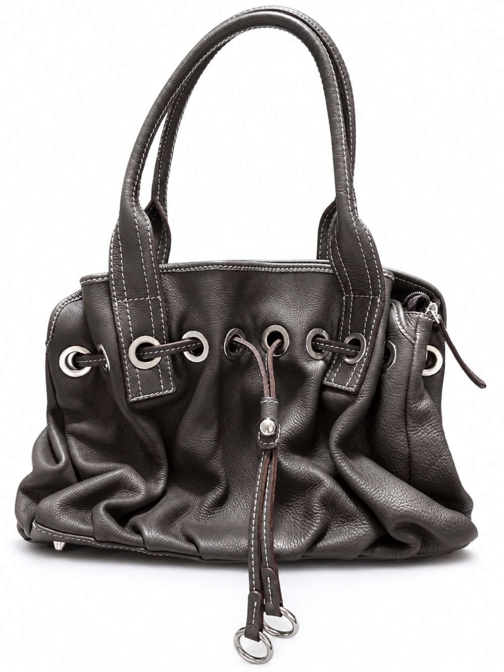 Vera Pelle Firenze Italian Leather Drawstring Shoulder Tote Brown Made in Italy